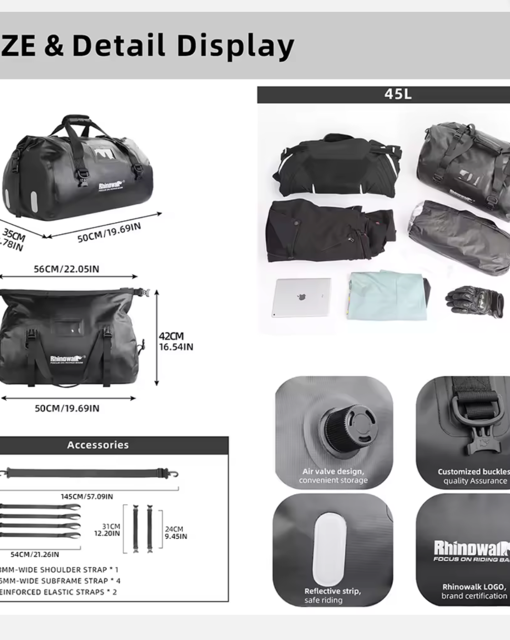 Bolsa Impermeable para Motocicleta Rhinowalk, 45L